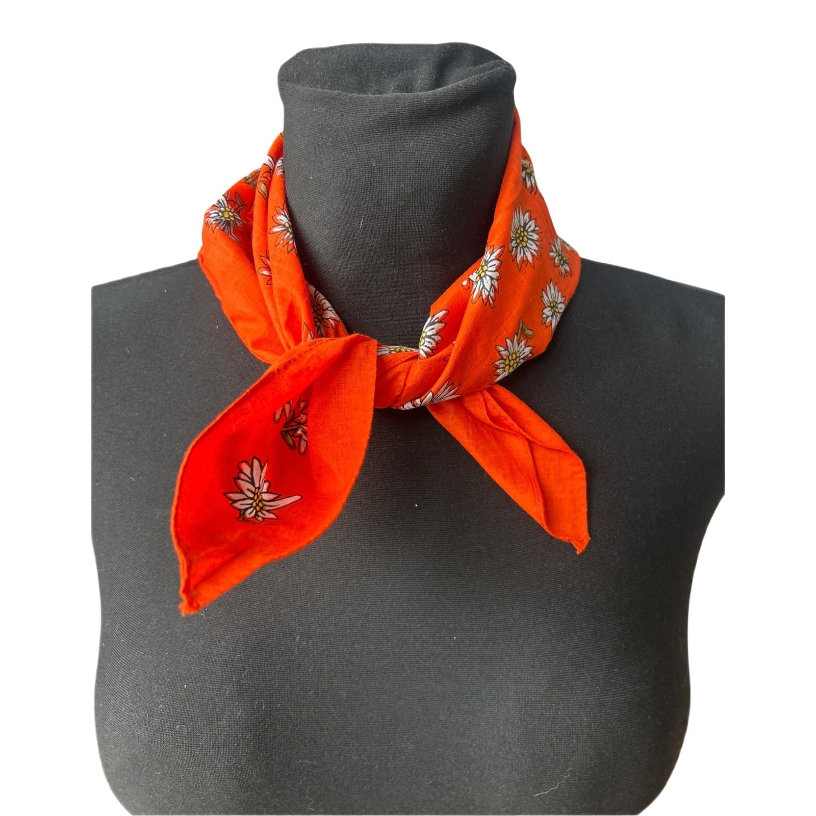Damen Halstuch Baumwolle Orange Blumen Floral Sommer Tuch