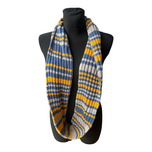 Damen Loop Schal blau gelb grau gestrickt weich modisch