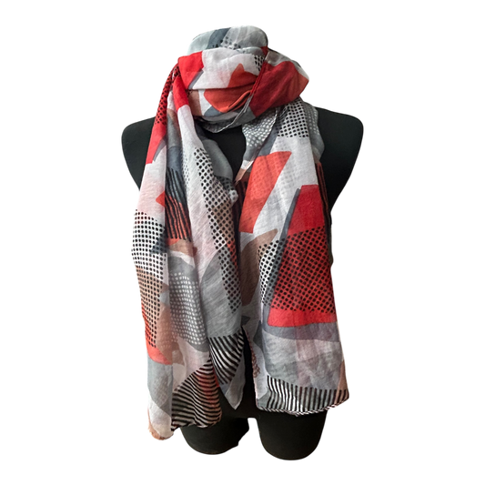Damen Schal Tuch Viskose Geometrisch Rot Grau Schwarz 180x70