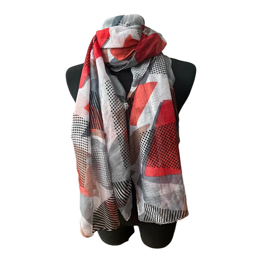 Damen Schal Tuch Viskose Geometrisch Rot Grau Schwarz 180x70