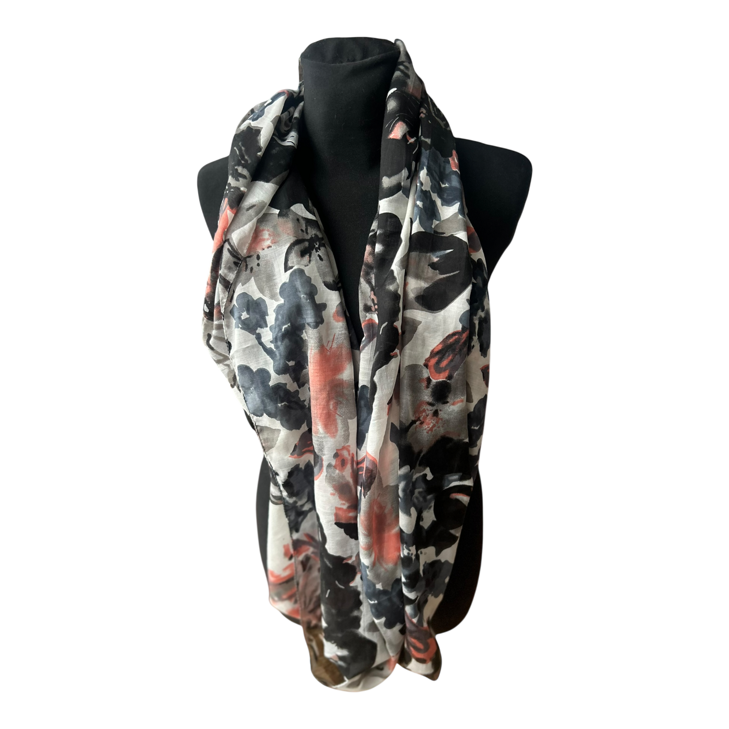 Loop Schal Damen Blumenmuster Grau Schwarz Koralle Weich Groß