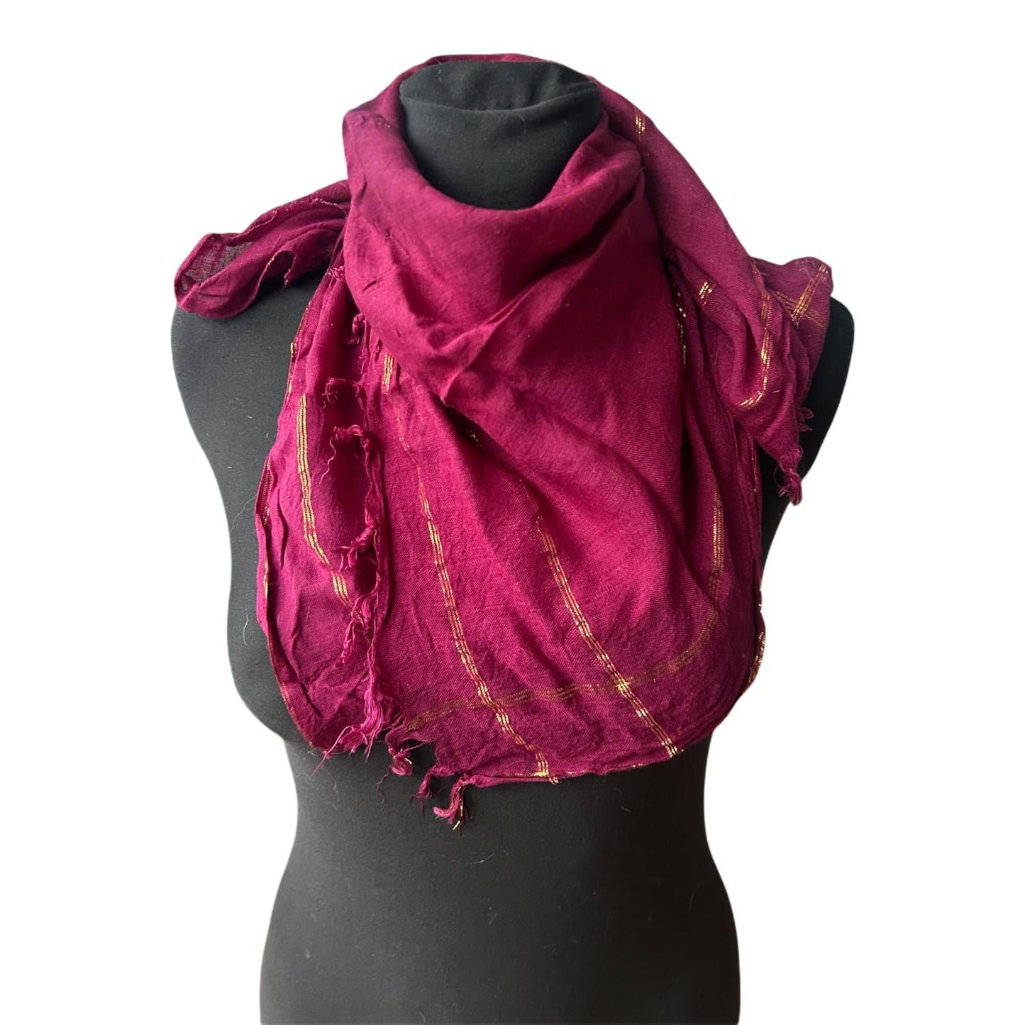 Damen Halstuch Baumwolle Bordeaux Goldfäden Quadrat Tuch Elegant