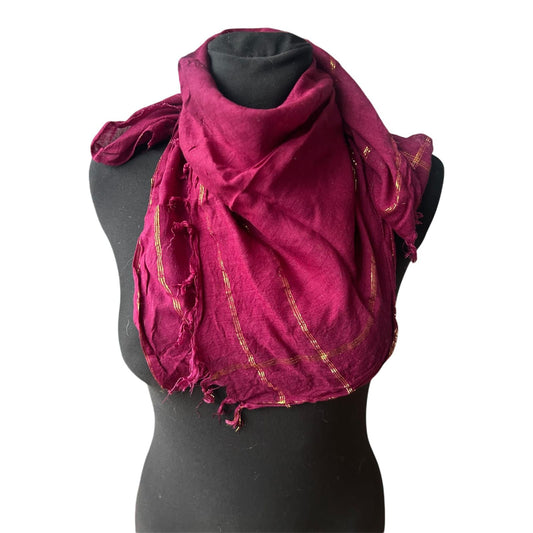 Damen Halstuch Baumwolle Bordeaux Goldfäden Quadrat Tuch Elegant