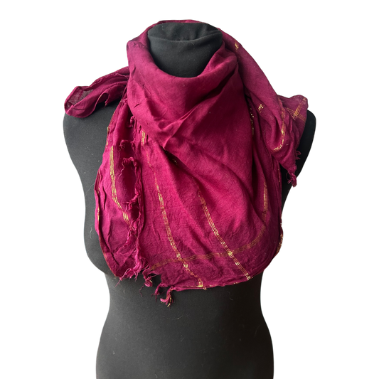 Damen Halstuch Baumwolle Bordeaux Goldfäden Quadrat Tuch Elegant