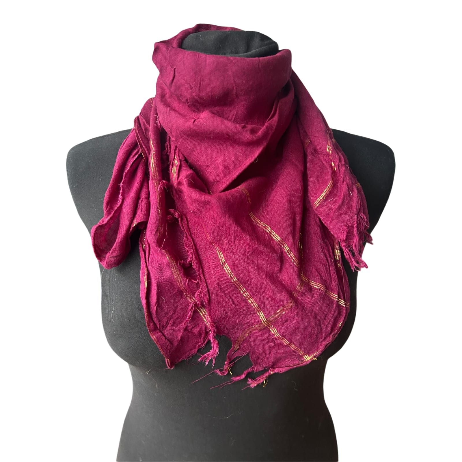 Damen Halstuch Baumwolle Bordeaux Goldfäden Quadrat Tuch Elegant