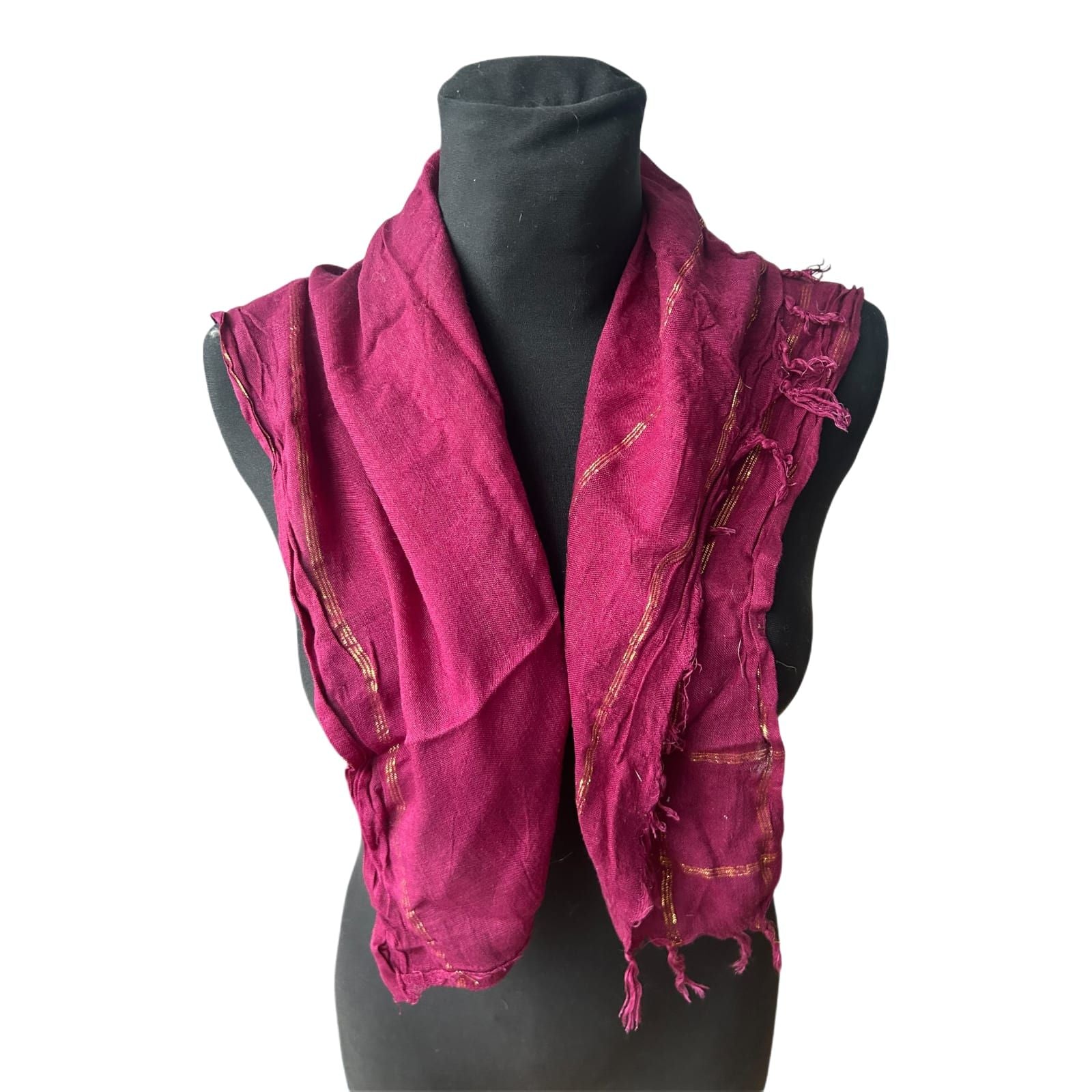 Damen Halstuch Baumwolle Bordeaux Goldfäden Quadrat Tuch Elegant