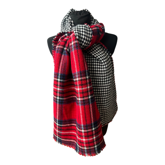 Großer Damen Schal kariert zweifarbig weich flauschig Herbst Winter