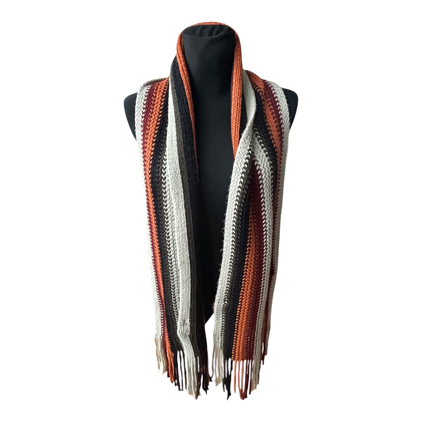 Großer Damen Schal gestrickt weich mit Fransen Streifenmuster Herbst Winter