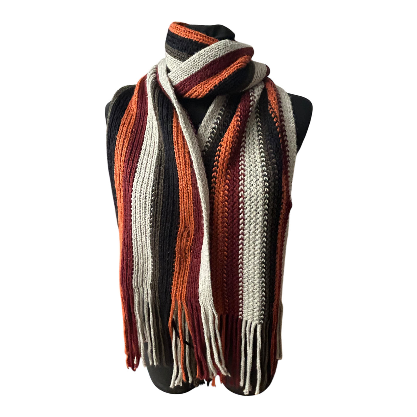 Großer Damen Schal gestrickt weich mit Fransen Streifenmuster Herbst Winter