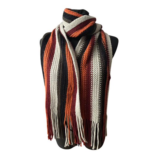 Großer Damen Schal gestrickt weich mit Fransen Streifenmuster Herbst Winter