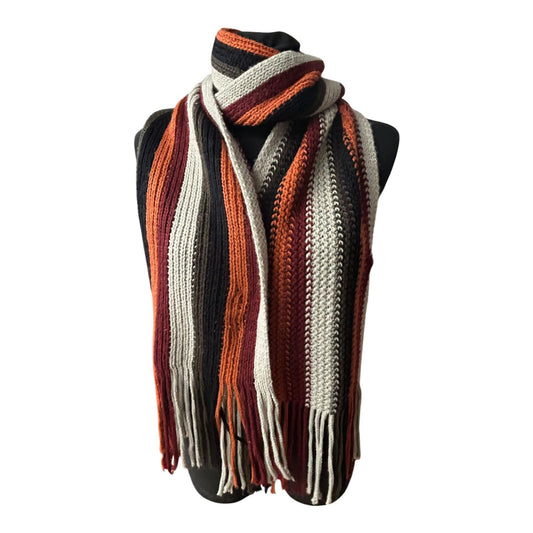 Großer Damen Schal gestrickt weich mit Fransen Streifenmuster Herbst Winter