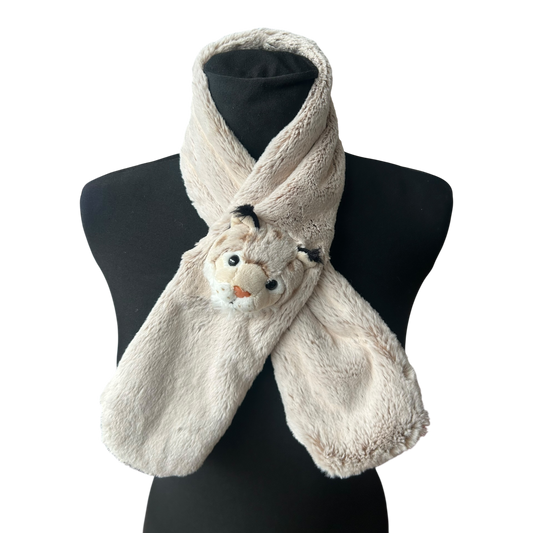 Kinderschal Schal Kinder Löwenmotiv weich hellbraun Winter Schlaufe