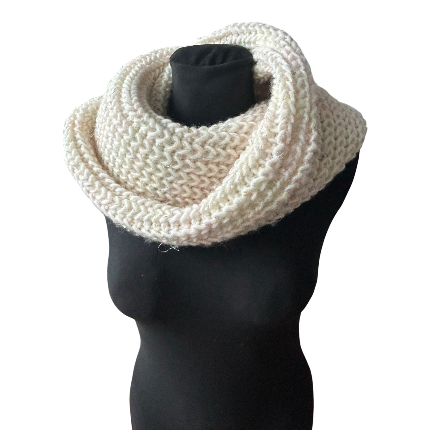 Damen Loop Schal beige dick gestrickt mit Glitzerfäden Herbst Winter