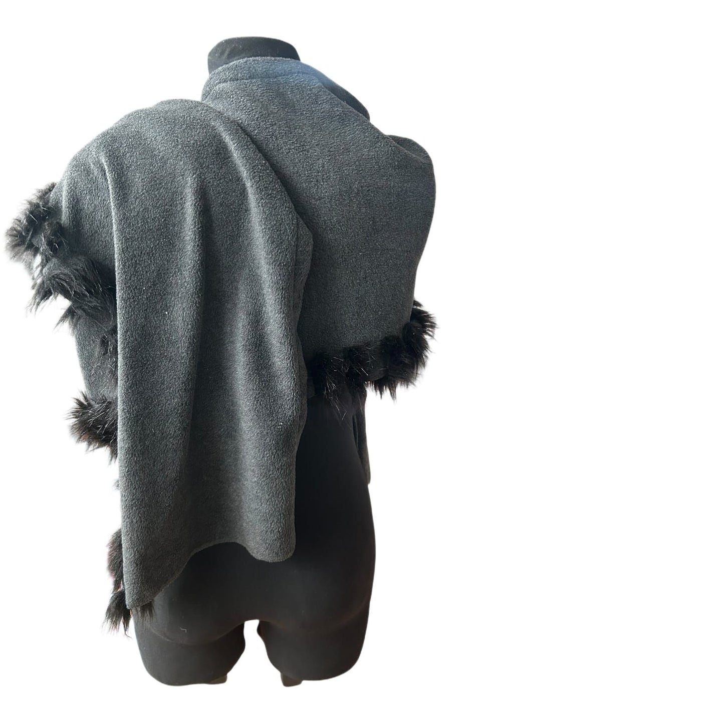 Damen Cape Tuch grau mit Kunstfellbesatz weich elegant groß
