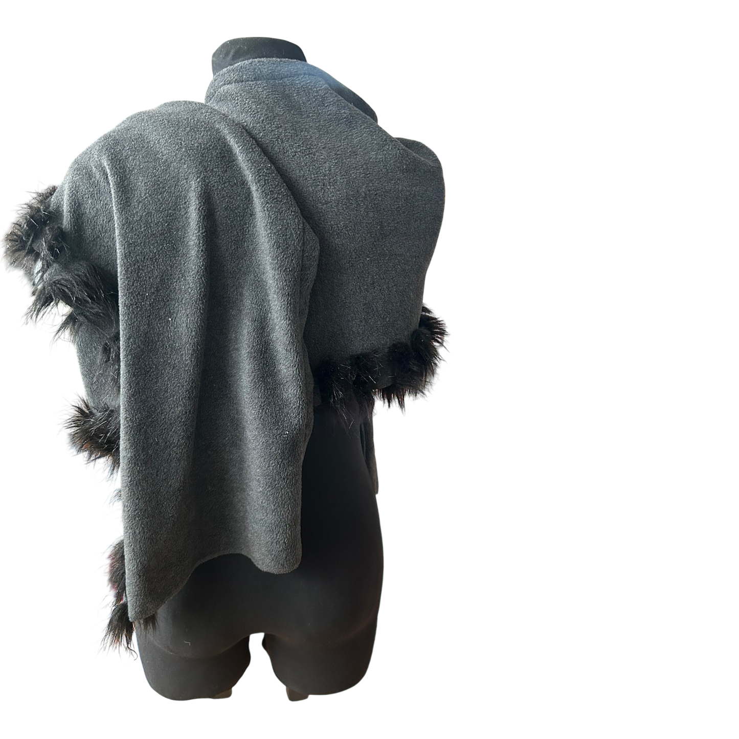 Damen Cape Tuch grau mit Kunstfellbesatz weich elegant groß