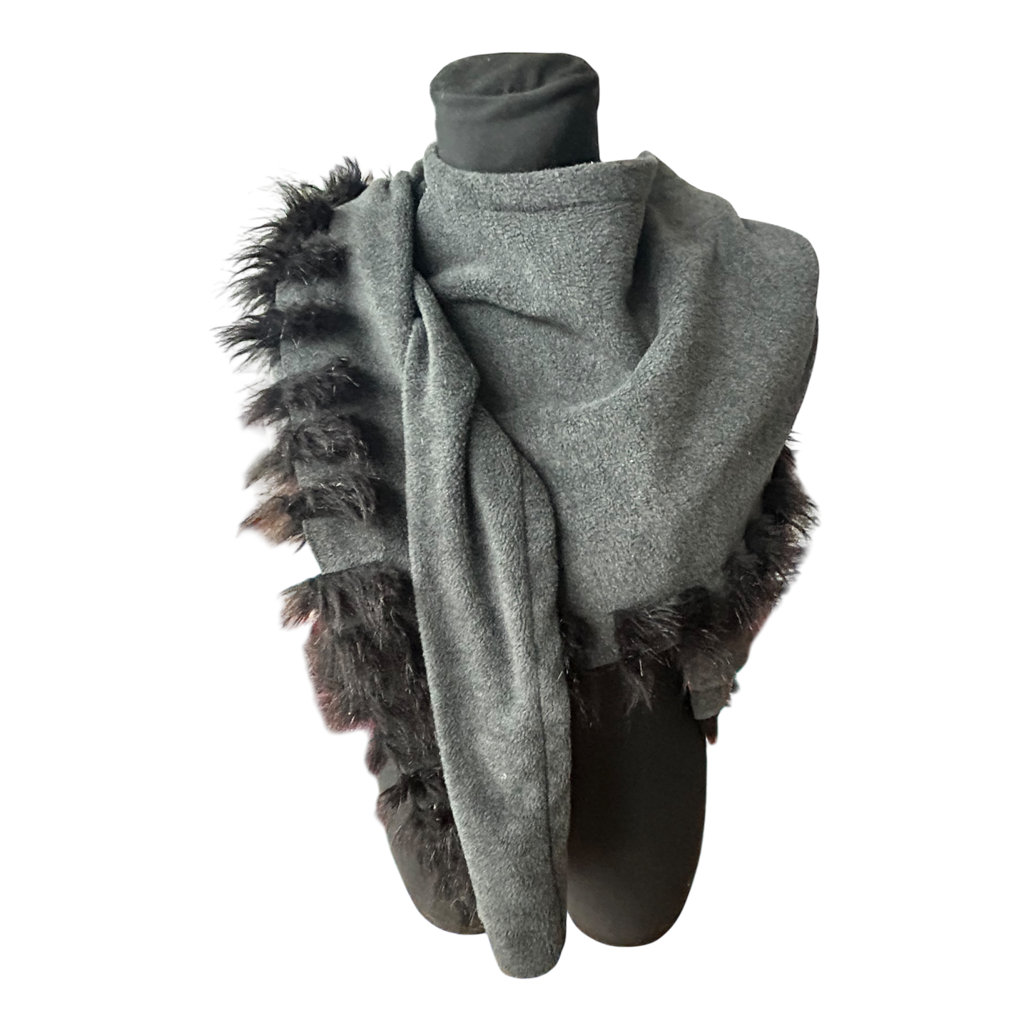 Damen Cape Tuch grau mit Kunstfellbesatz weich elegant groß