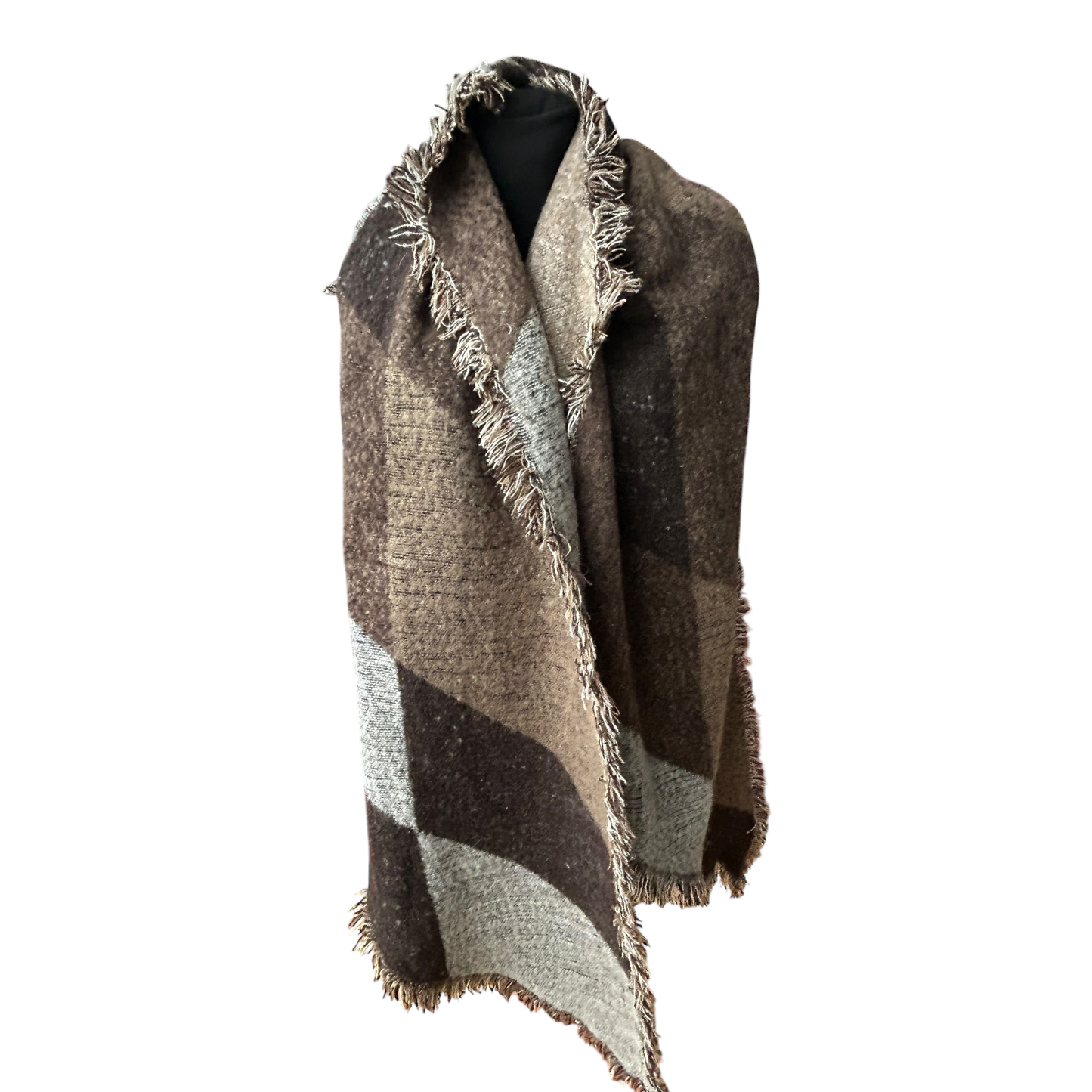 Damen großer Schal braun asymmetrisch sehr groß weich mit Fransen Herbst Winter