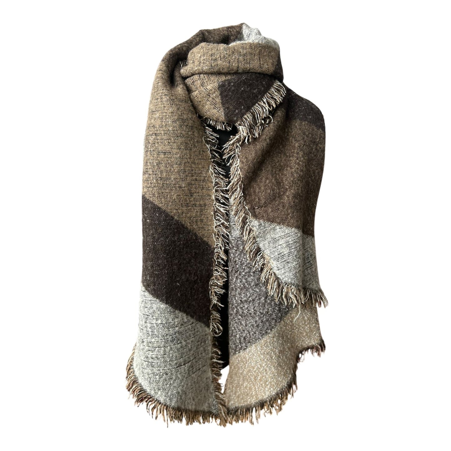 Damen großer Schal braun asymmetrisch sehr groß weich mit Fransen Herbst Winter