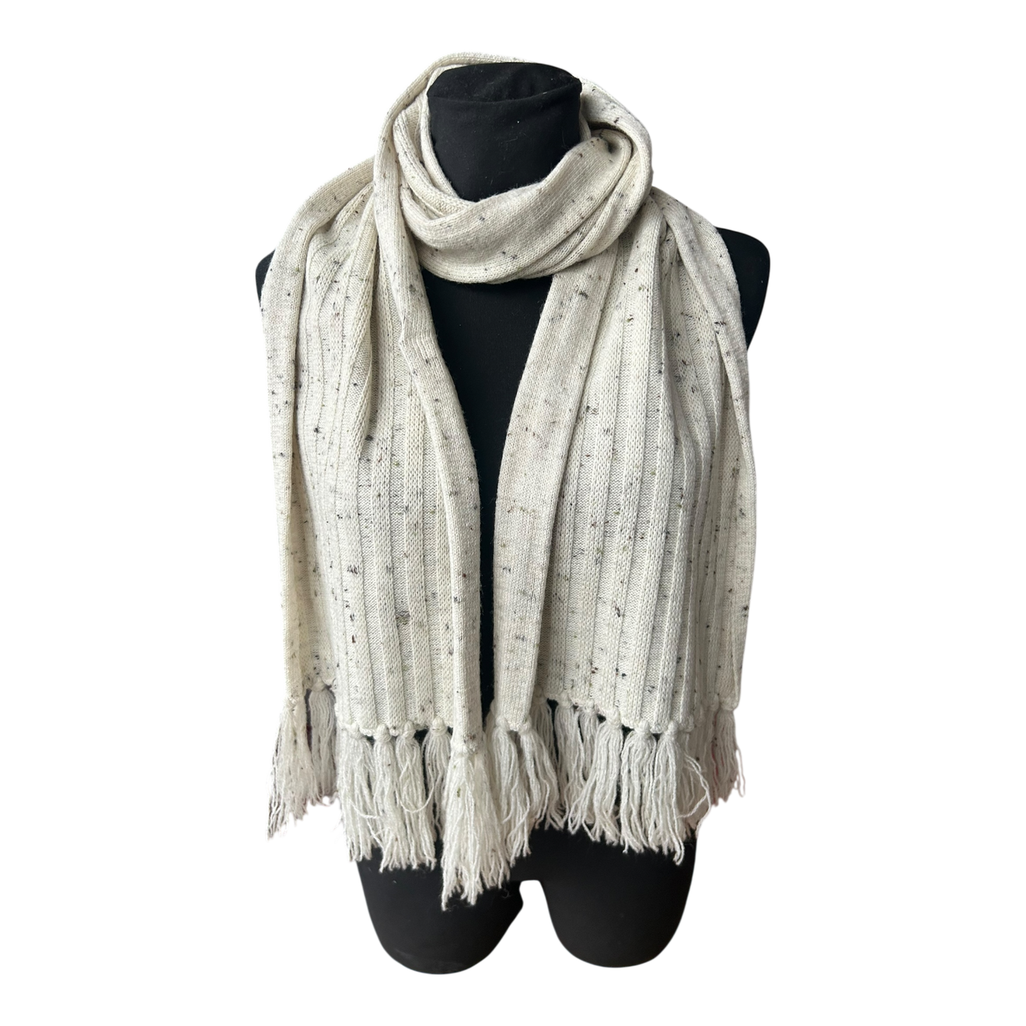 Damen Schal weich beige wollig mit Fransen gestrickt klassisch Herbst Winter