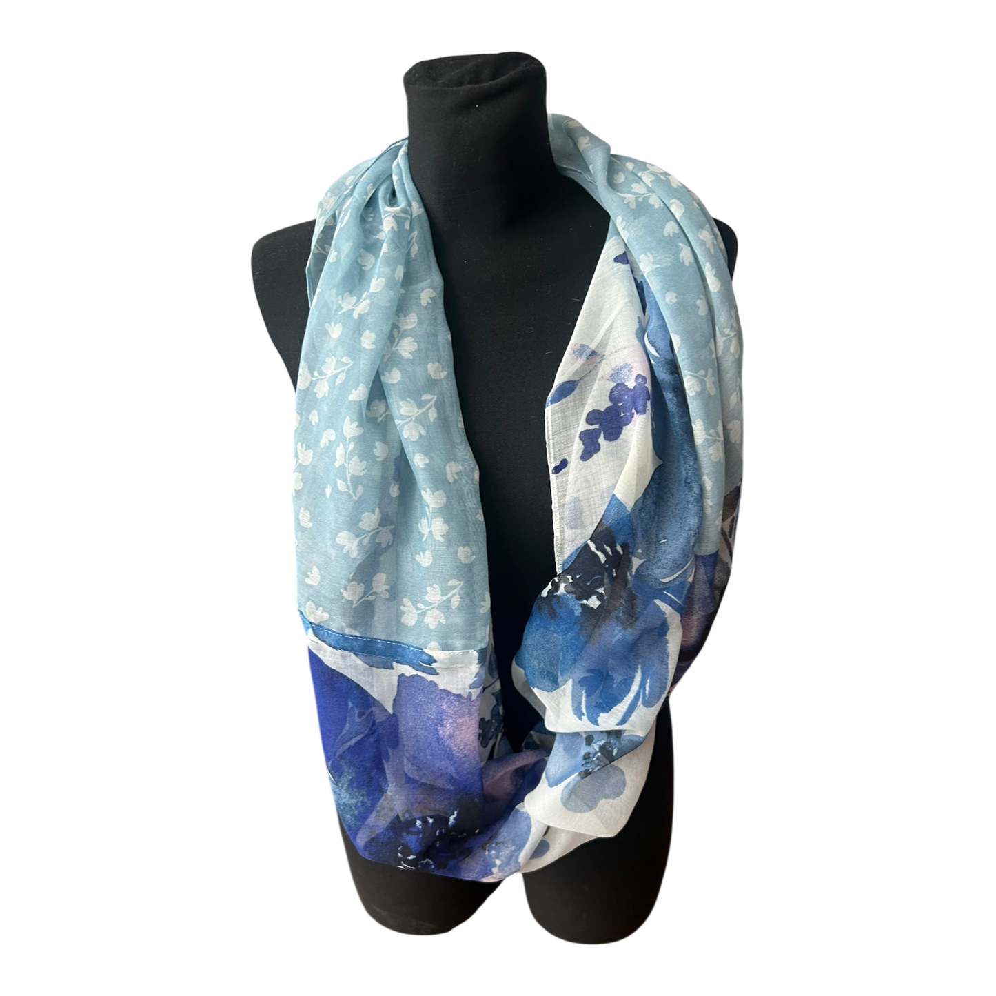 Damen Loop Schal Blau Floral Leicht Weich Sommer Herbst Polyester Muster