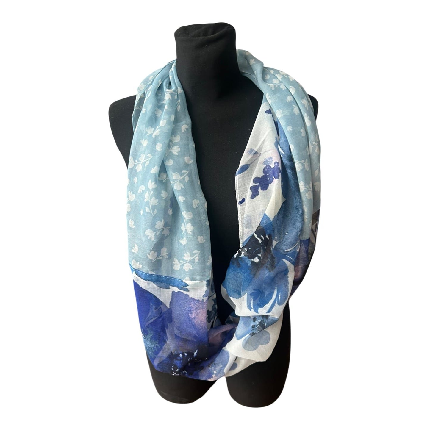 Damen Loop Schal Blau Floral Leicht Weich Sommer Herbst Polyester Muster
