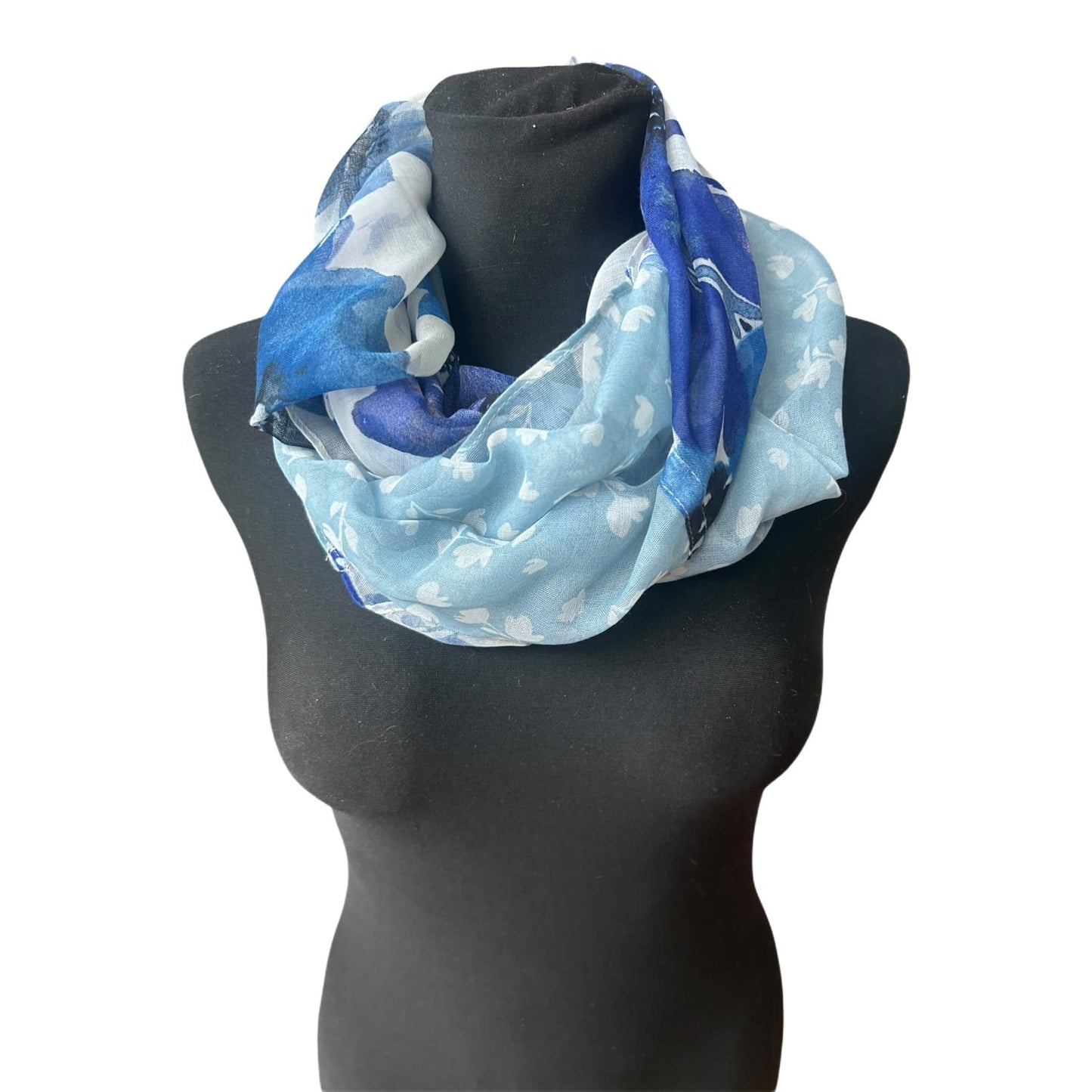 Damen Loop Schal Blau Floral Leicht Weich Sommer Herbst Polyester Muster