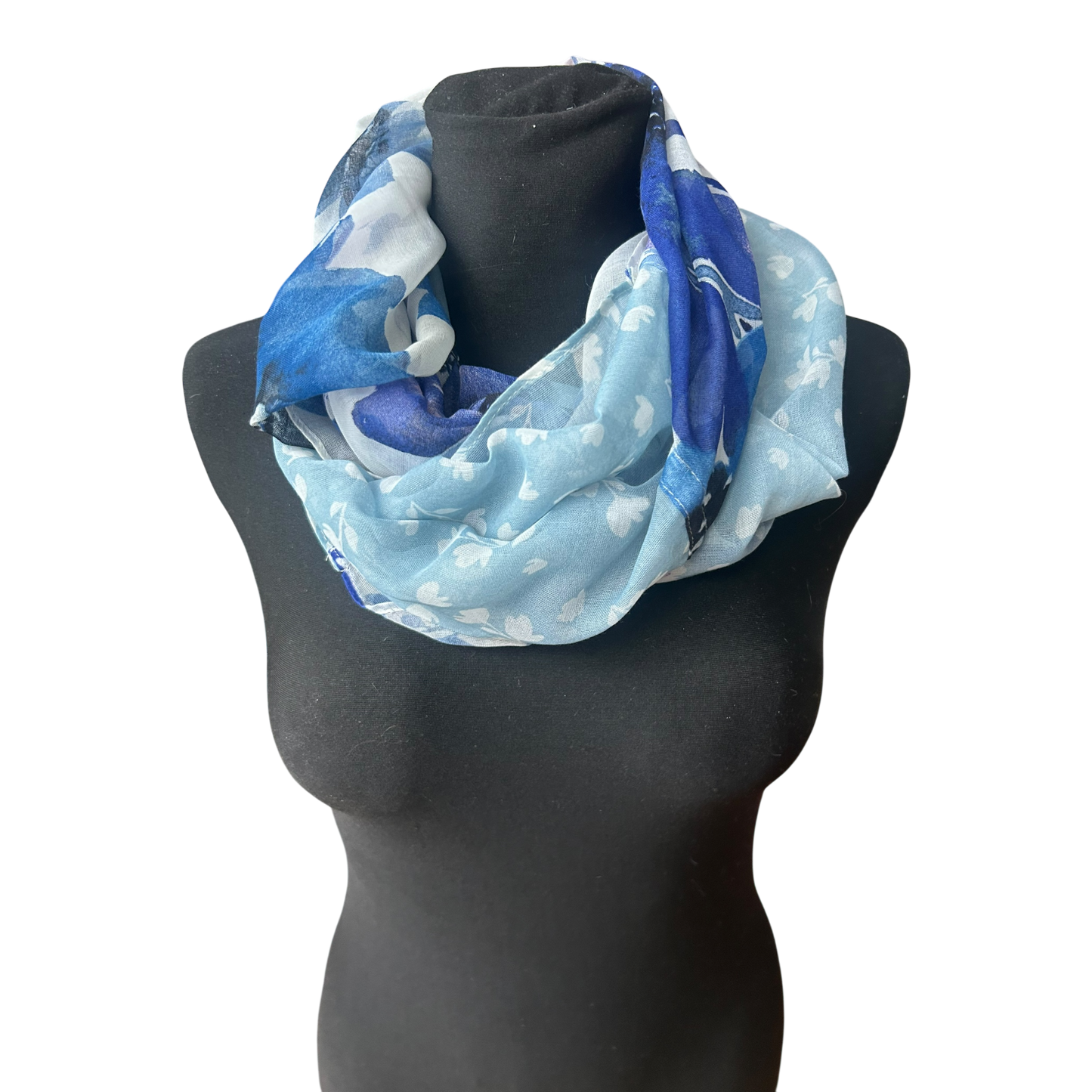 Damen Loop Schal Blau Floral Leicht Weich Sommer Herbst Polyester Muster