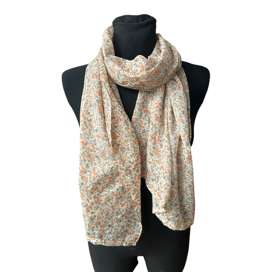 Damen Schal Blumenmuster hellbeige weich leicht Frühling Sommer