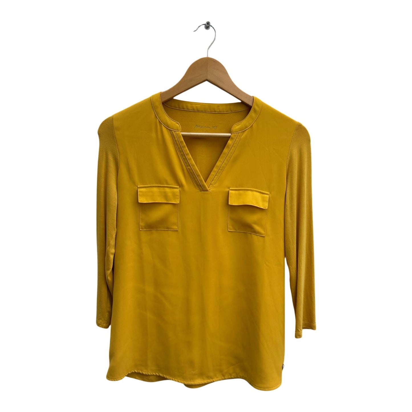 Maison 23 Paris Bluse Damen Gr 34 Gelb Viskose 3/4 Arm Casual Chic Modern