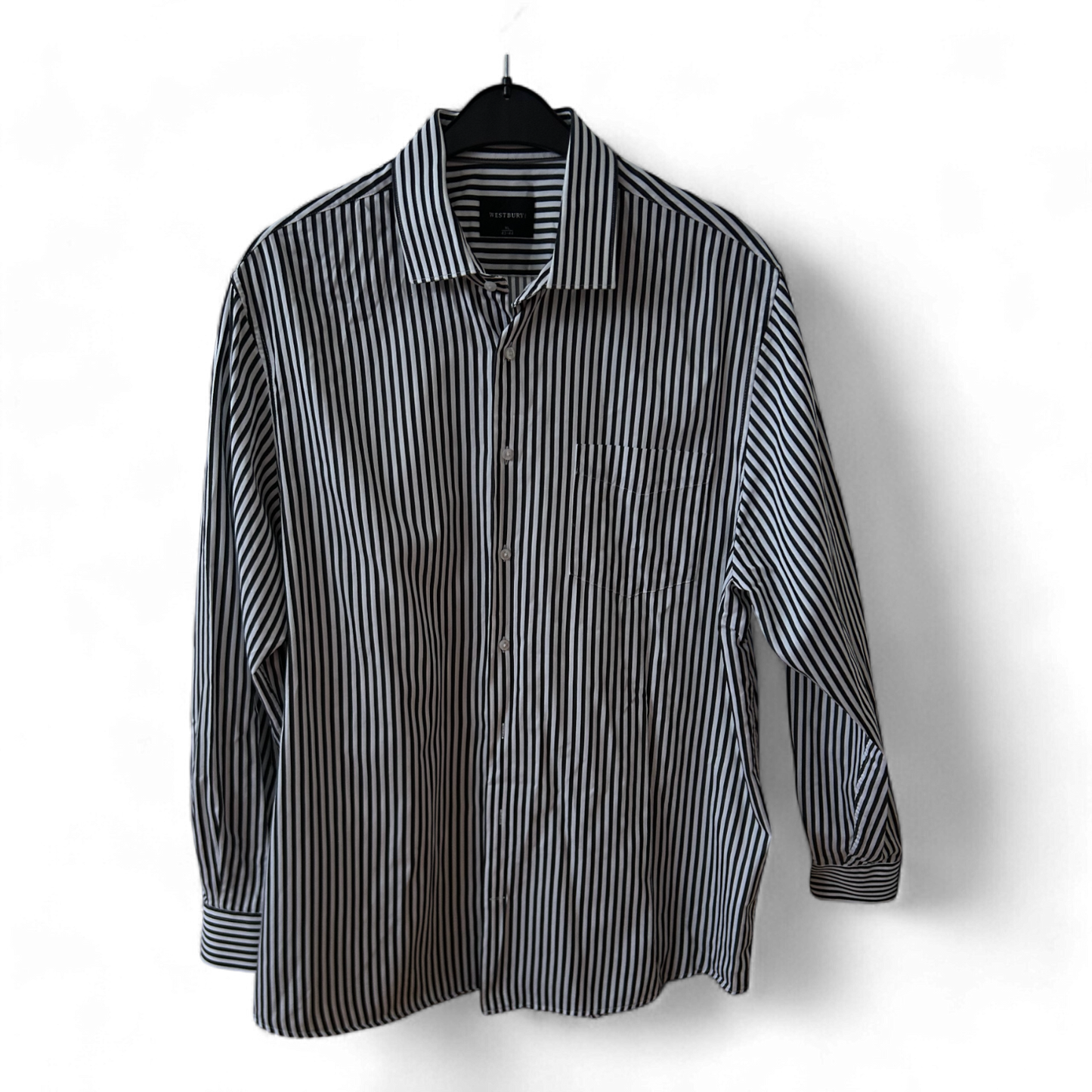 👔 Westbury Herrenhemd XL-Schwarz-Weiß-Gestreift  👔