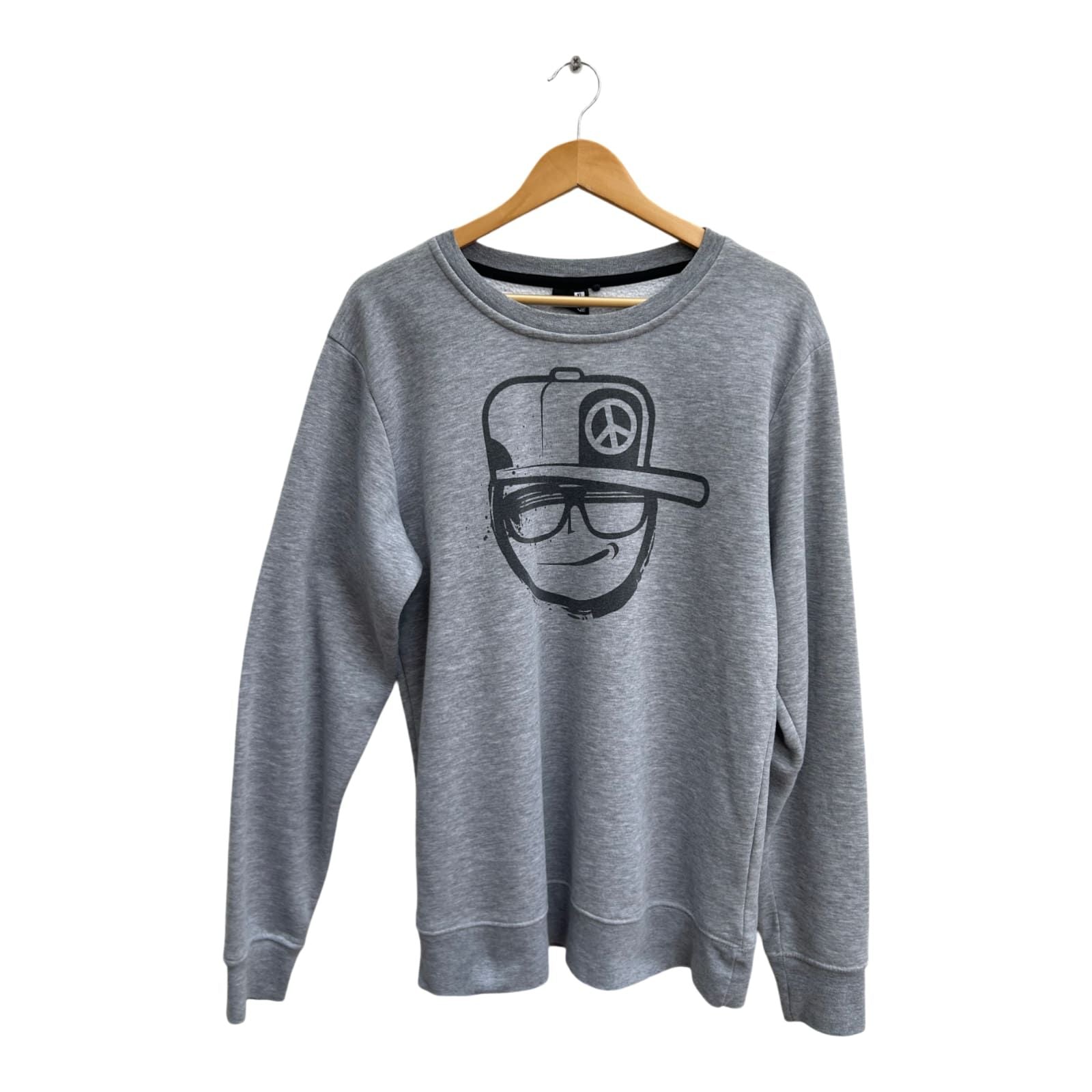 Fishbone Sweatshirt Herren XL Grau Print Rundhals Pullover Baumwolle Streetwear