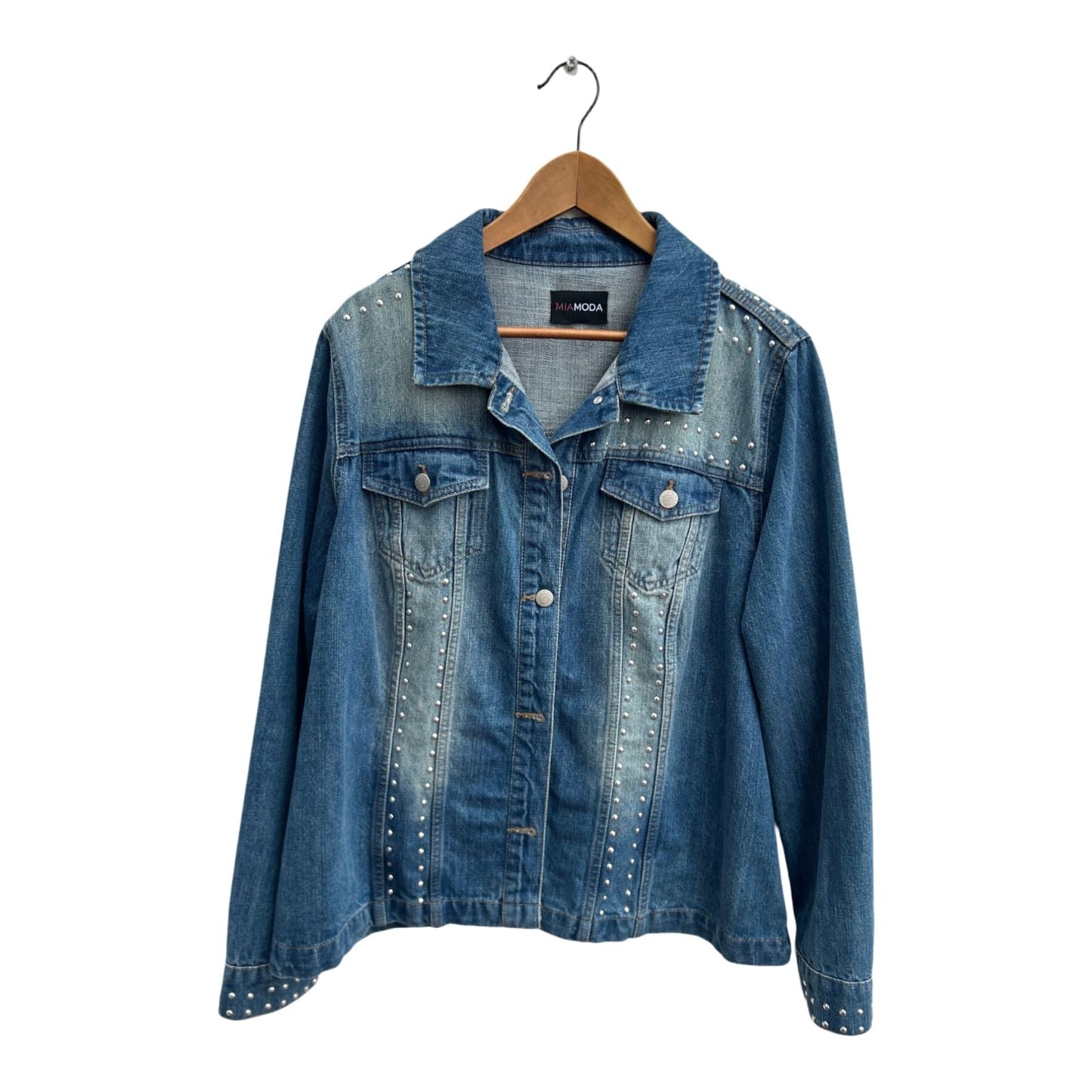 Mia Moda Jeansjacke Damen Gr 50 Blau Nieten Denimjacke Übergangsjacke Casual