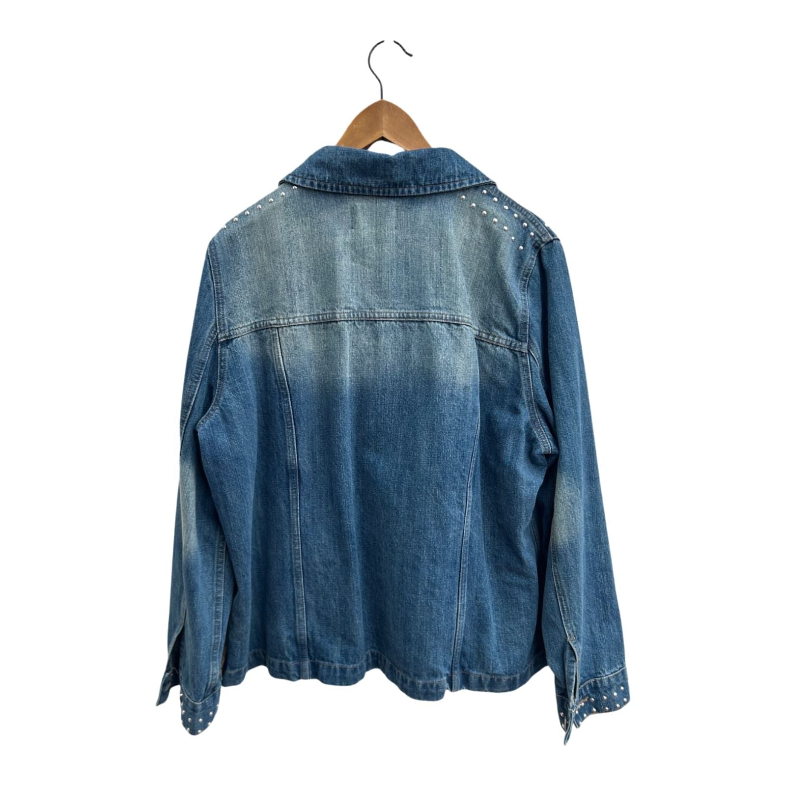 Mia Moda Jeansjacke Damen Gr 50 Blau Nieten Denimjacke Übergangsjacke Casual
