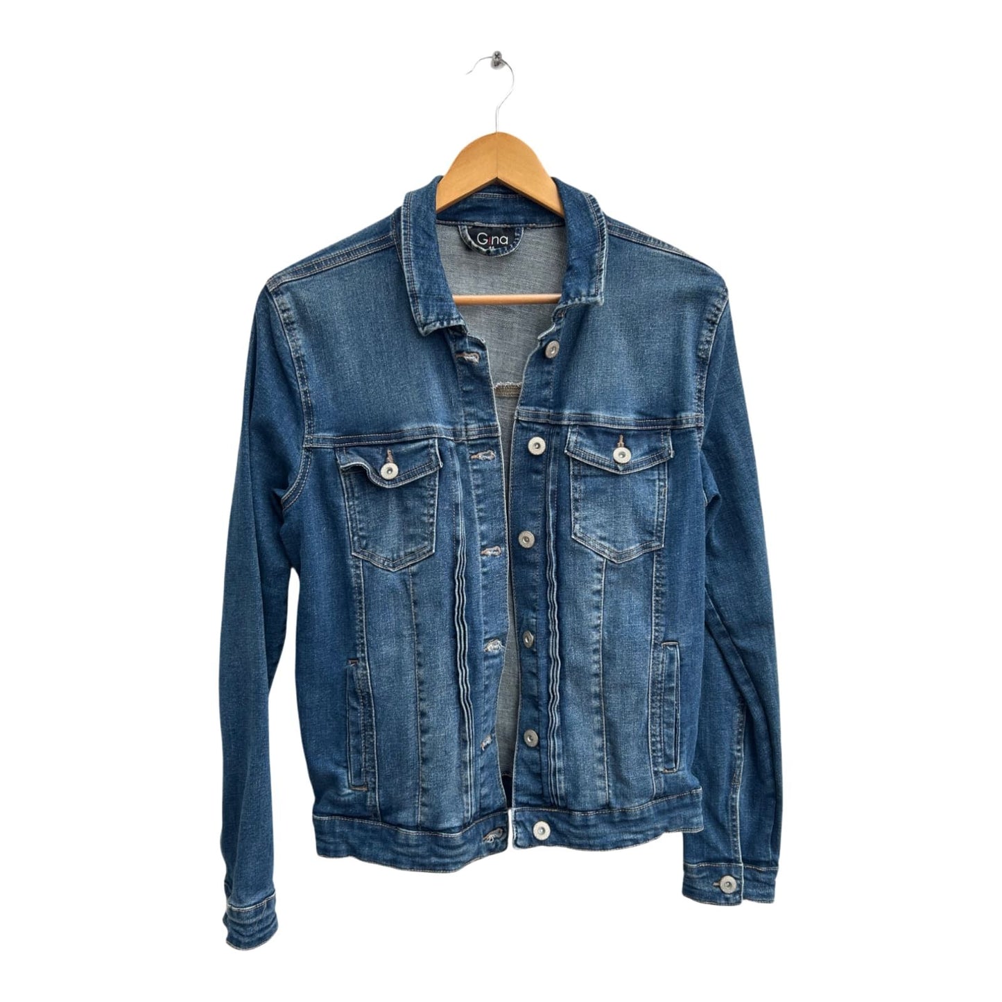 Gina Jeansjacke Damen Gr 44 Blau Denim Stretch Übergangsjacke Freizeit Casual