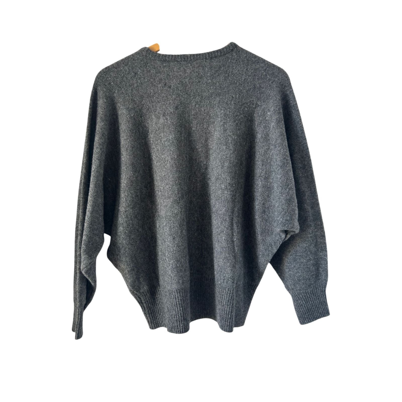 Mamut Moden Pullover Damen Gr L Grau Lammwolle Vintage 80er Oversize Leoparden Motiv