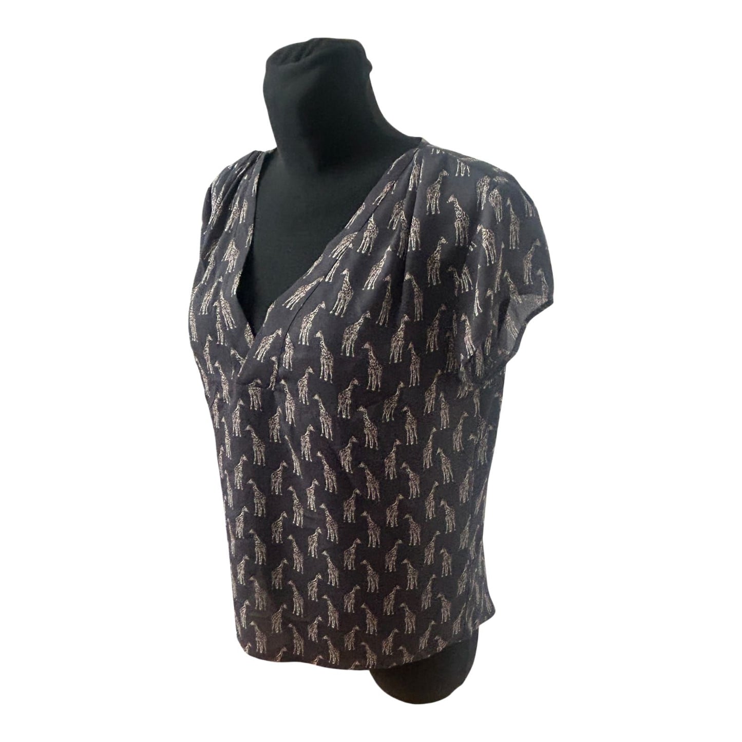 H&M Conscious Damen Bluse Kurzarm Giraffen Muster V Ausschnitt Größe 38