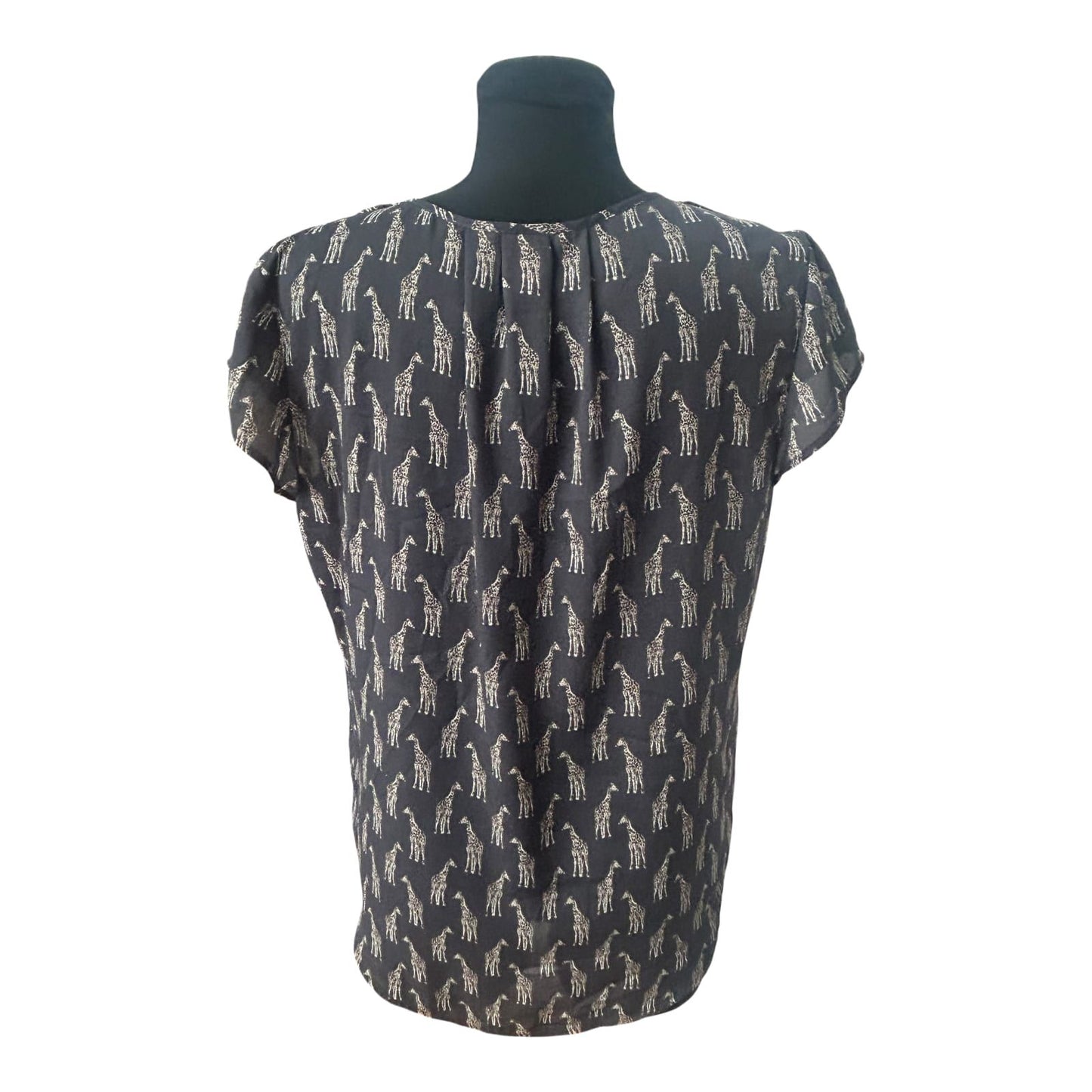 H&M Conscious Damen Bluse Kurzarm Giraffen Muster V Ausschnitt Größe 38