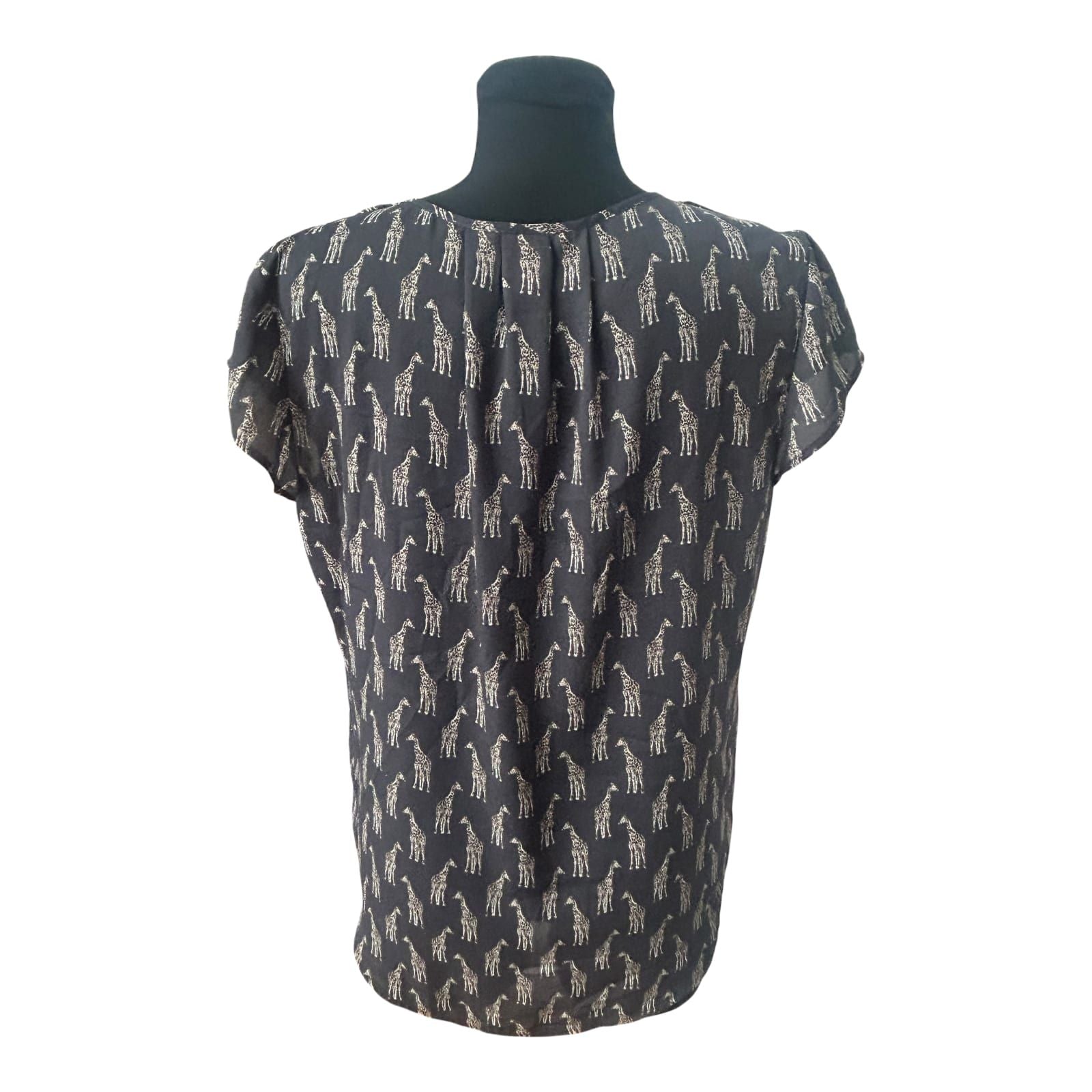 H&M Conscious Damen Bluse Kurzarm Giraffen Muster V Ausschnitt Größe 38