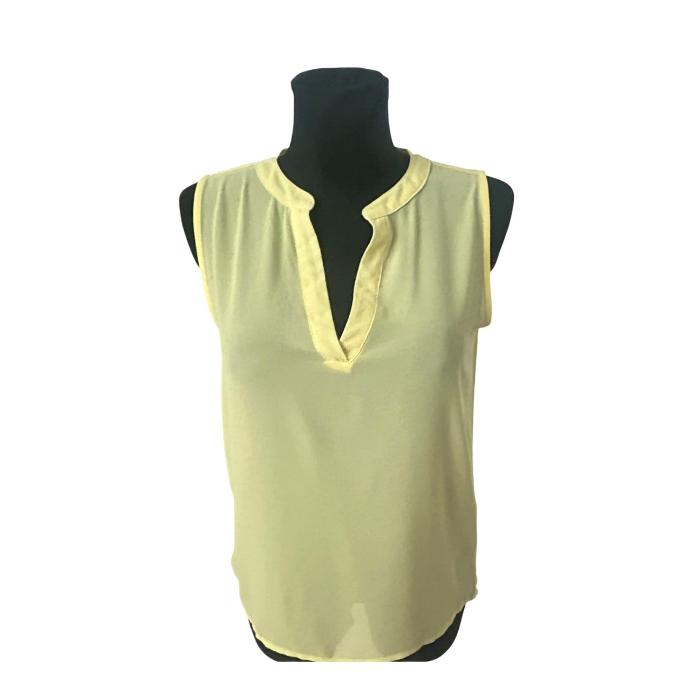 Amisu Damen Bluse Größe S Ärmellos V Ausschnitt Gelb Sommer Leicht Elegant