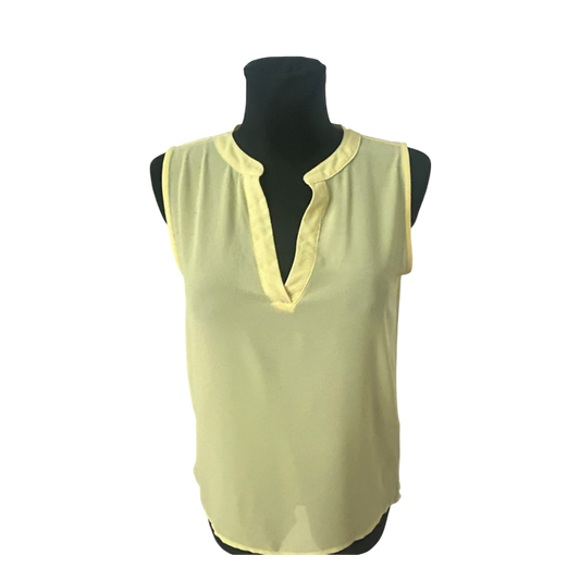 Amisu Damen Bluse Größe S Ärmellos V Ausschnitt Gelb Sommer Leicht Elegant