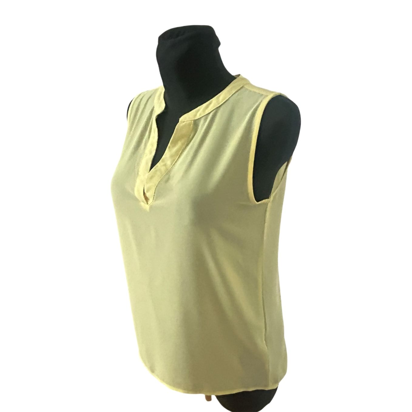 Amisu Damen Bluse Größe S Ärmellos V Ausschnitt Gelb Sommer Leicht Elegant