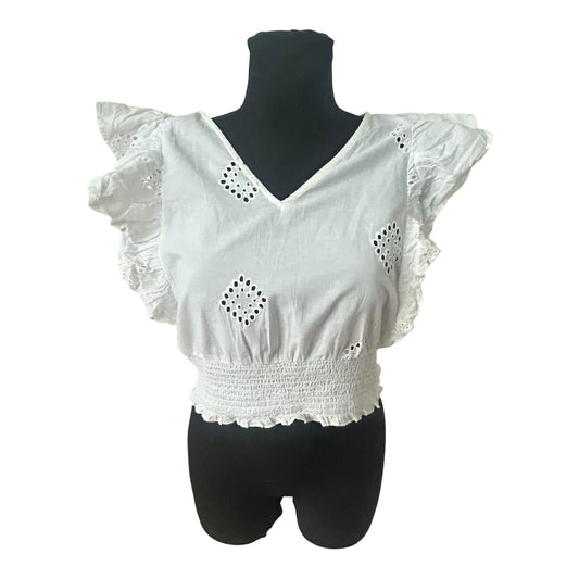 Only Damen Bluse Größe M Weiß Baumwolle Lochstickerei Rüschen Sommer