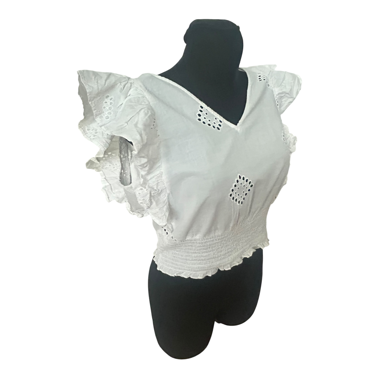 Only Damen Bluse Größe M Weiß Baumwolle Lochstickerei Rüschen Sommer