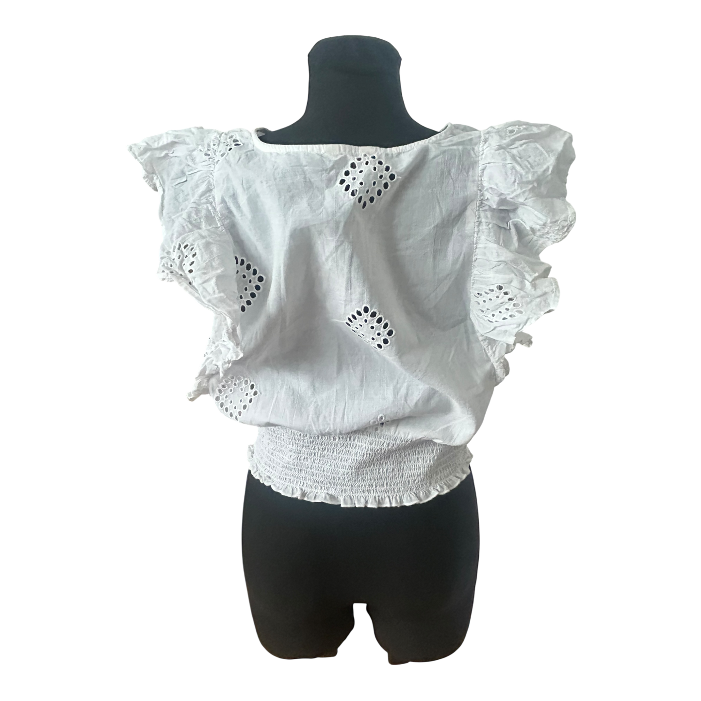 Only Damen Bluse Größe M Weiß Baumwolle Lochstickerei Rüschen Sommer