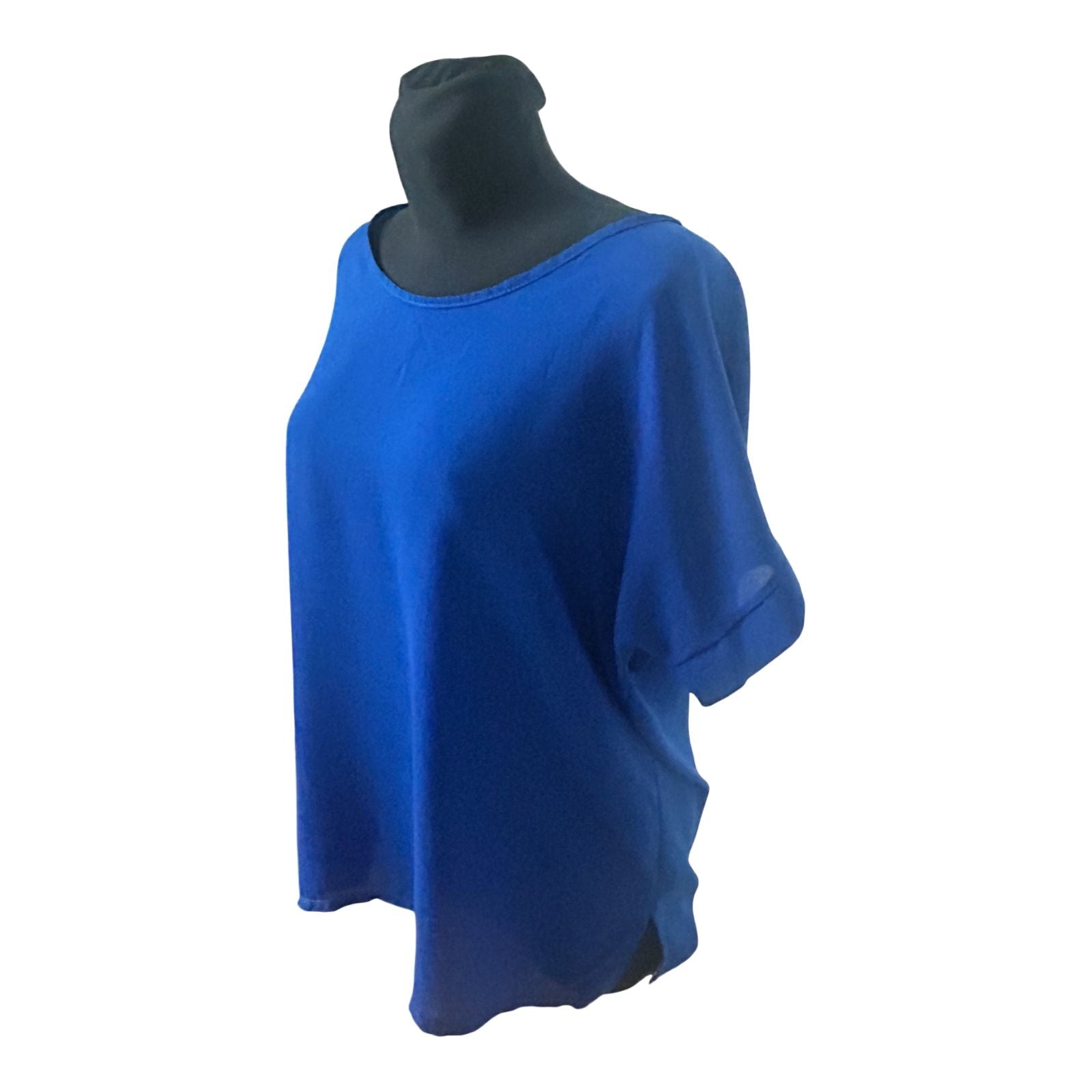 Damen Bluse XL Emma und Giovanni Blau Kurzarm Weiter Schnitt Elegant