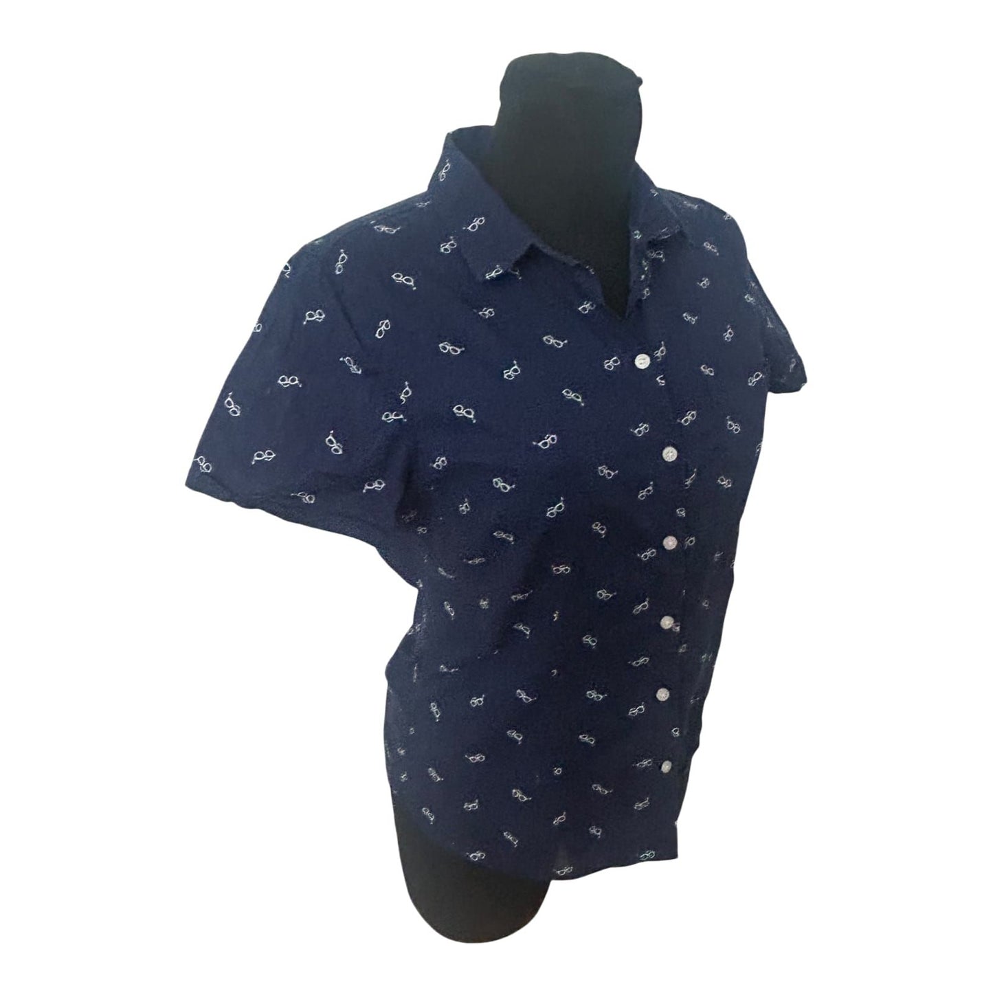 H&M Log Damen Bluse 40 Kurzarm Baumwolle Brillenmuster Sommer Freizeit