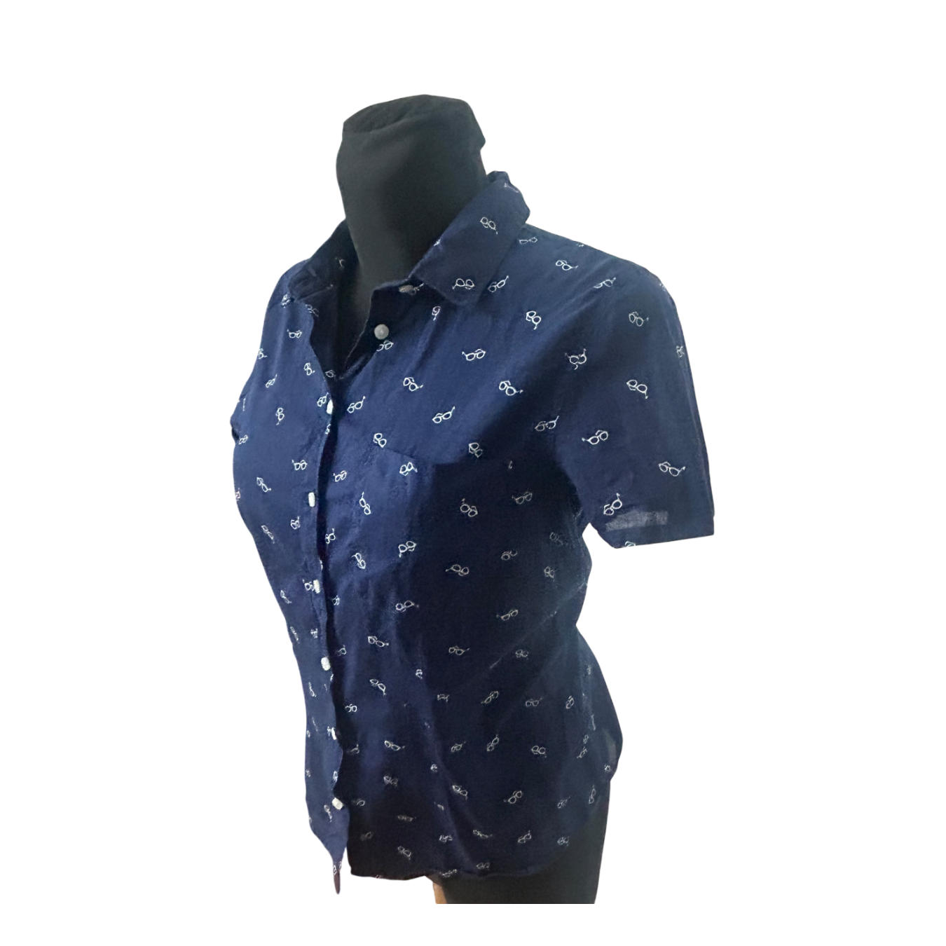 H&M Log Damen Bluse 40 Kurzarm Baumwolle Brillenmuster Sommer Freizeit