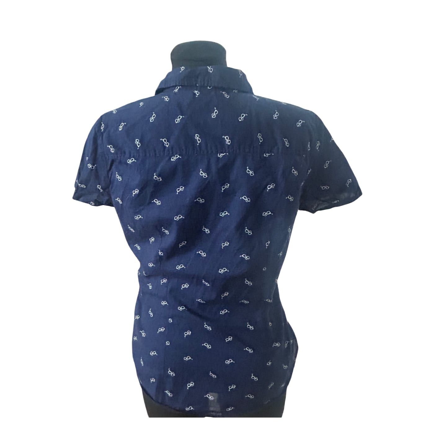 H&M Log Damen Bluse 40 Kurzarm Baumwolle Brillenmuster Sommer Freizeit