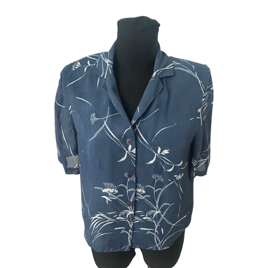 Bonita Damen Bluse 42 Kurzarm Viskose Transparent Blumen Muster Sommer