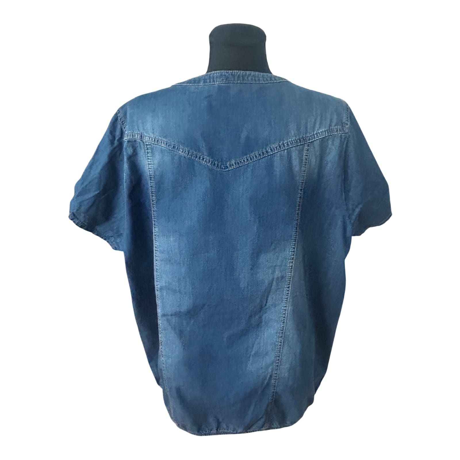 MS Mode Damen Bluse 50 Kurzarm Jeans Baumwolle Gummizug Schulterklappen